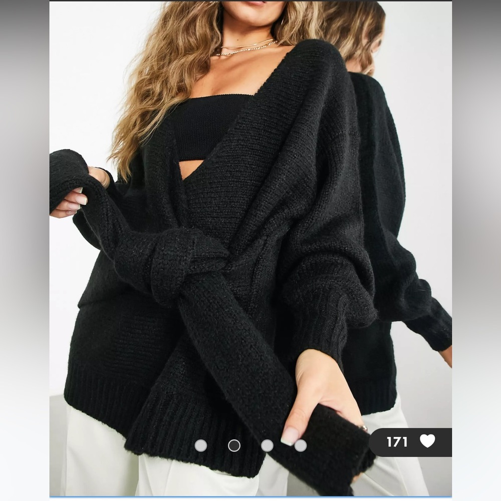 NWT ASOS EDITION tie front oversized knit cardigan in black size XS - Picture 2 of 6